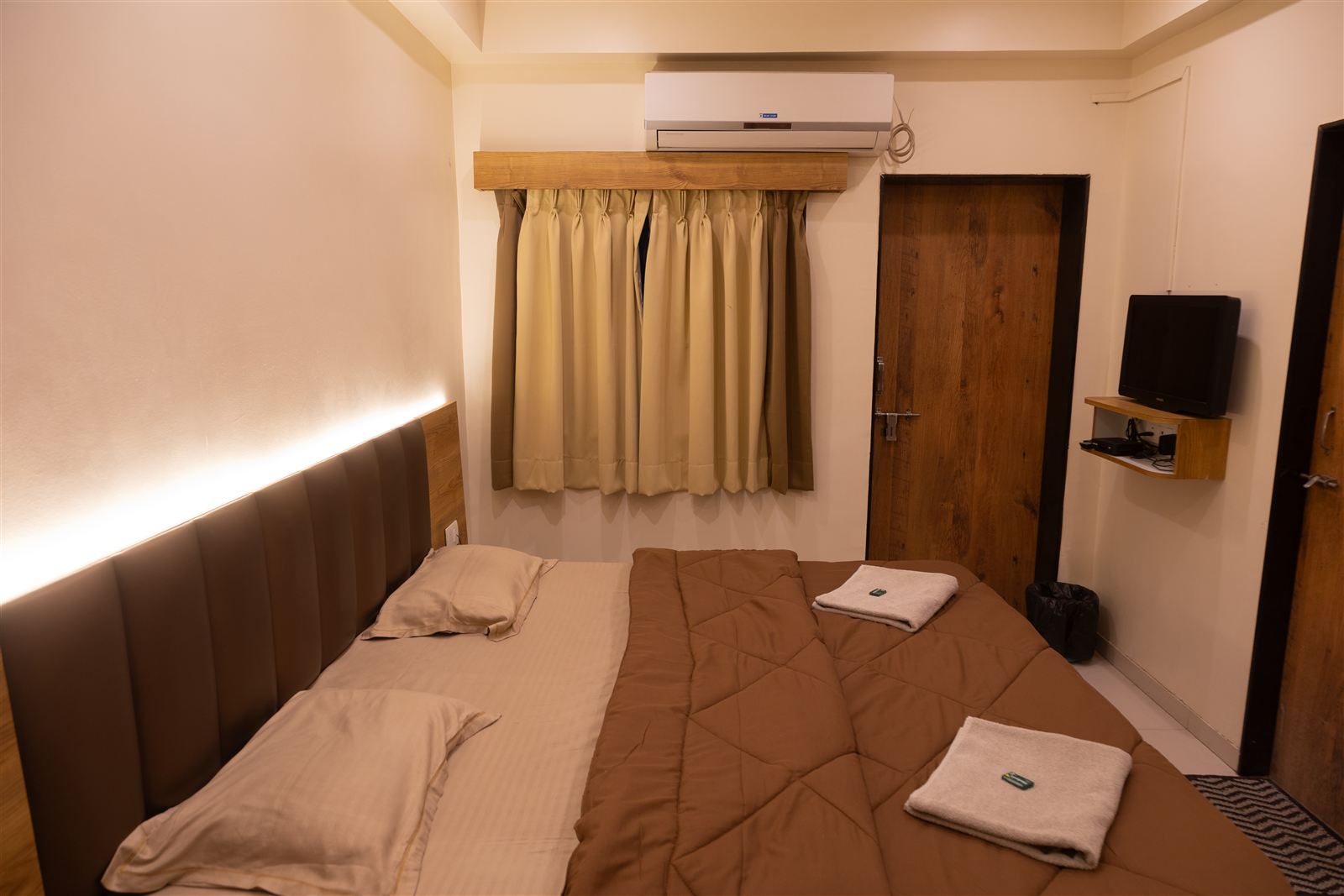 Deluxe room window with curtains
